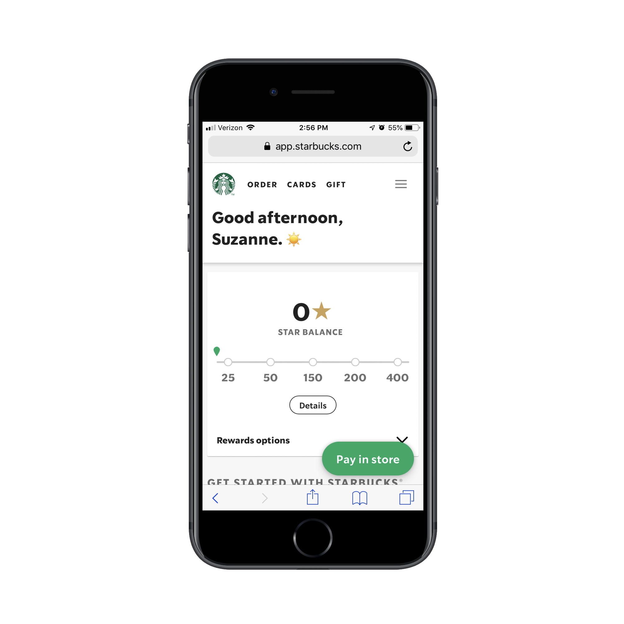 Loyalty rewards screen on a phone