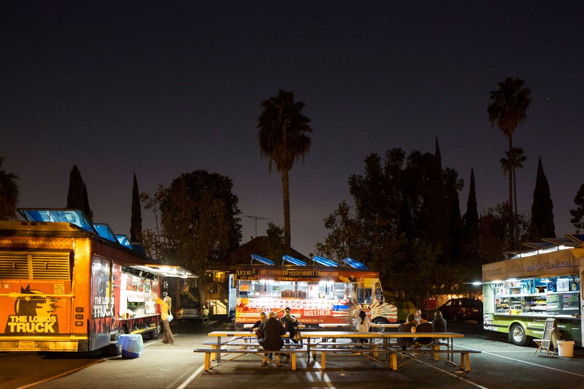 Food trucks parked at a food truck park