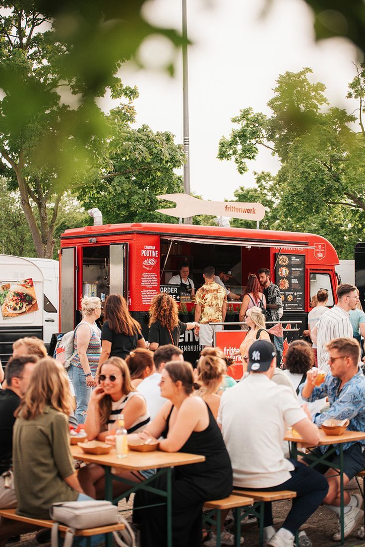 Customers in line at food truck
