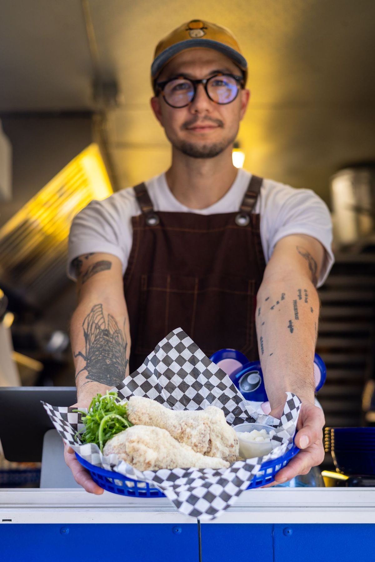 Food truck crew in a tight kitchen space