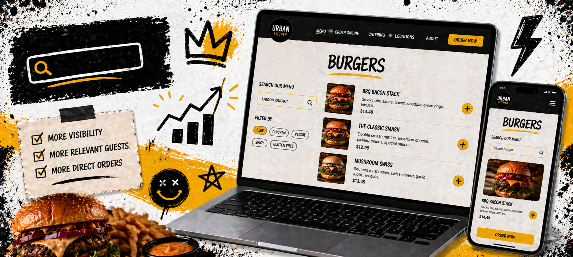 Digital menu showing combo categories with item cards, photos, and prices