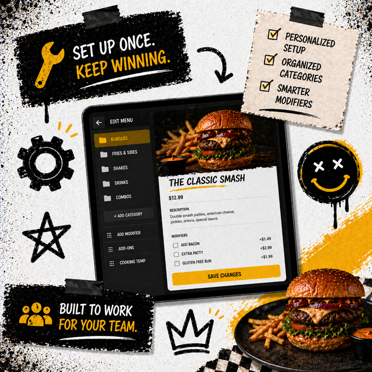 Restaurant menu management experience on a screen