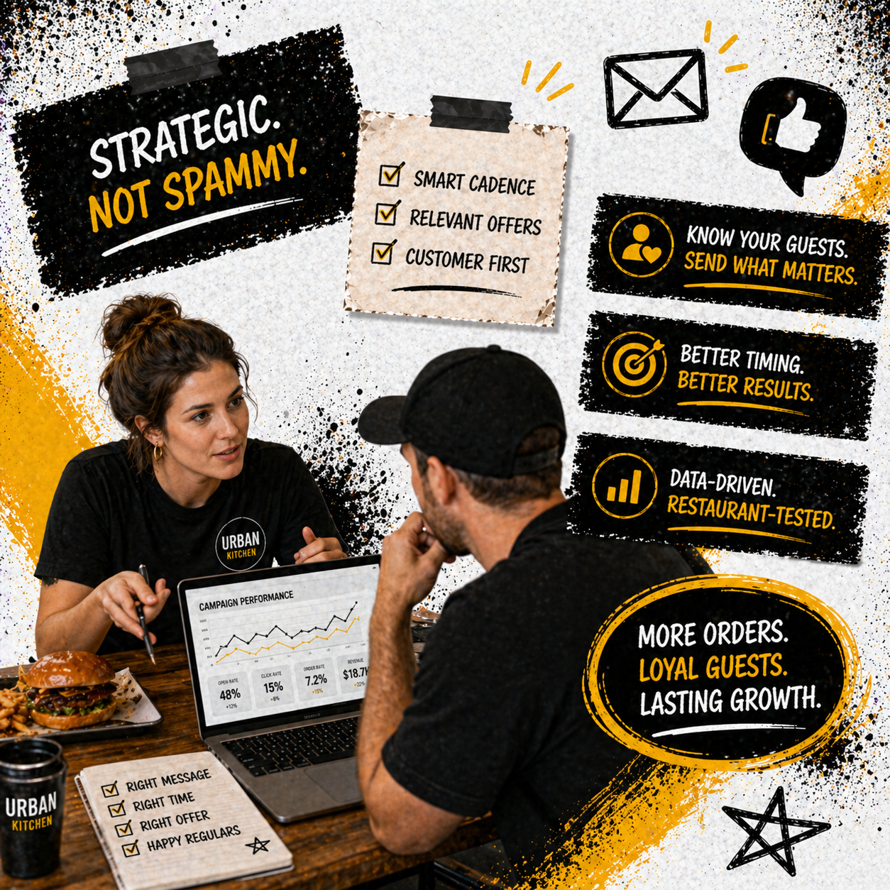 Phone mockup showing a restaurant ordering interface on an orange background