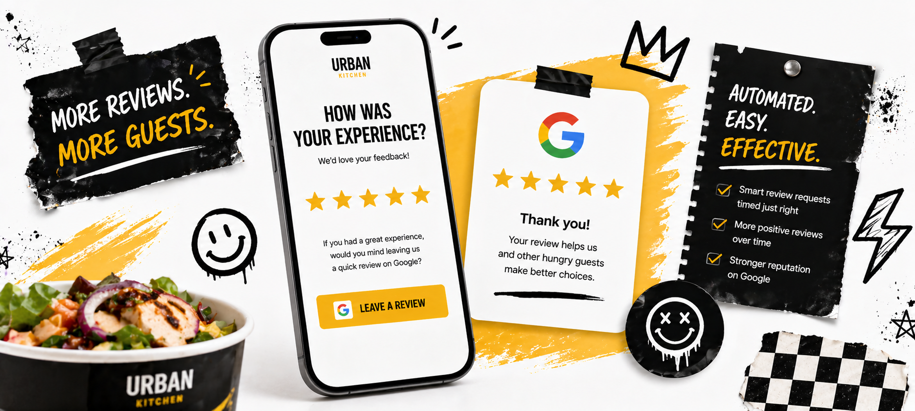 Google reviews summary and restaurant profile showing rating and recent reviews